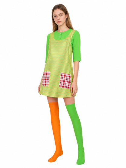 Pippi Longstocking Cosplay Costume, Apron Dress, Top, and Socks Costume Dresses detail
