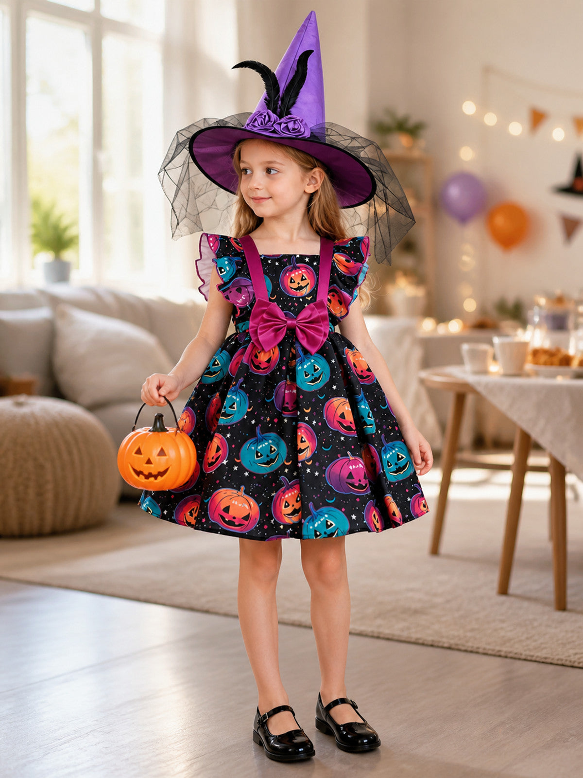 Halloween Costume Dress with Colorful Pumpkins lifestyle view