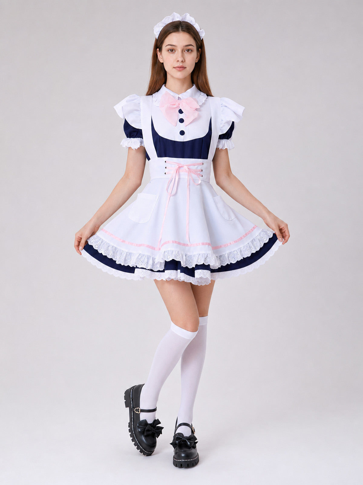 Maid-Style Cosplay Dress with Bow and Ruffles