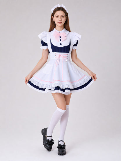 Maid-Style Cosplay Dress with Bow and Ruffles