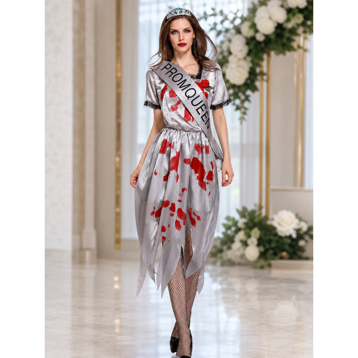 Zombie Queen Costume Dress with Tiara and Sash lifestyle view