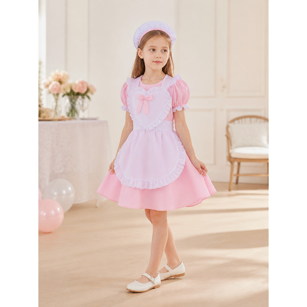 Lolita-Style Girls’ Dress with Apron and Full Skirt lifestyle view