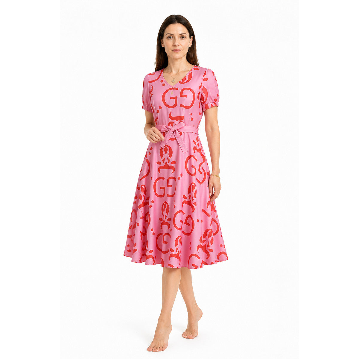 Red Pattern Dress with Belt for Zootopia Cosplay lifestyle