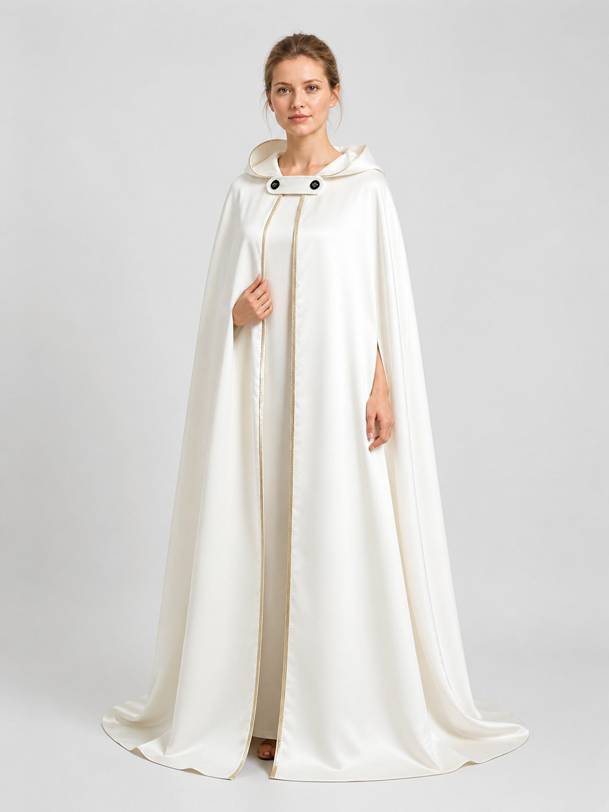 White Hooded Cape with Gold Trim for the Stage
