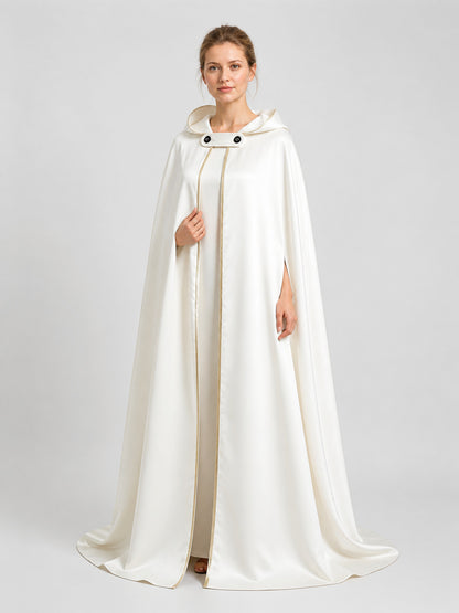 White Hooded Cape with Gold Trim for the Stage