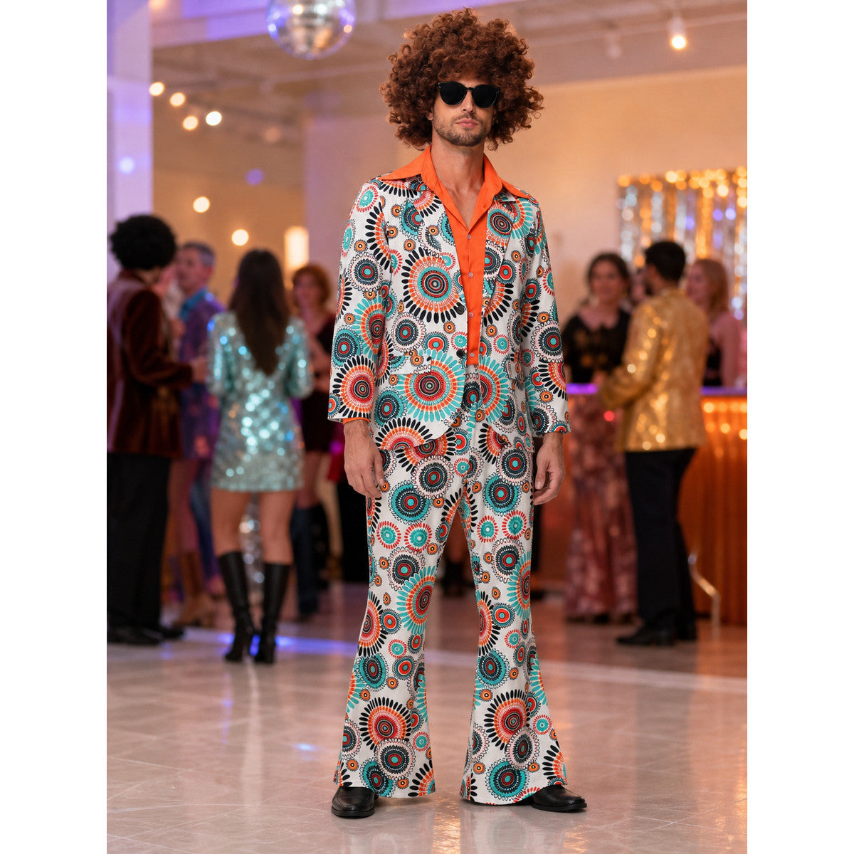 Jumpsuit with Geometric Print, Collar, and Flared Legs lifestyle view