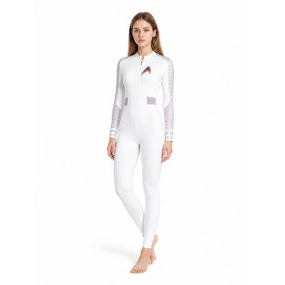 White Jumpsuit with Zipper and Stand Collar product detail