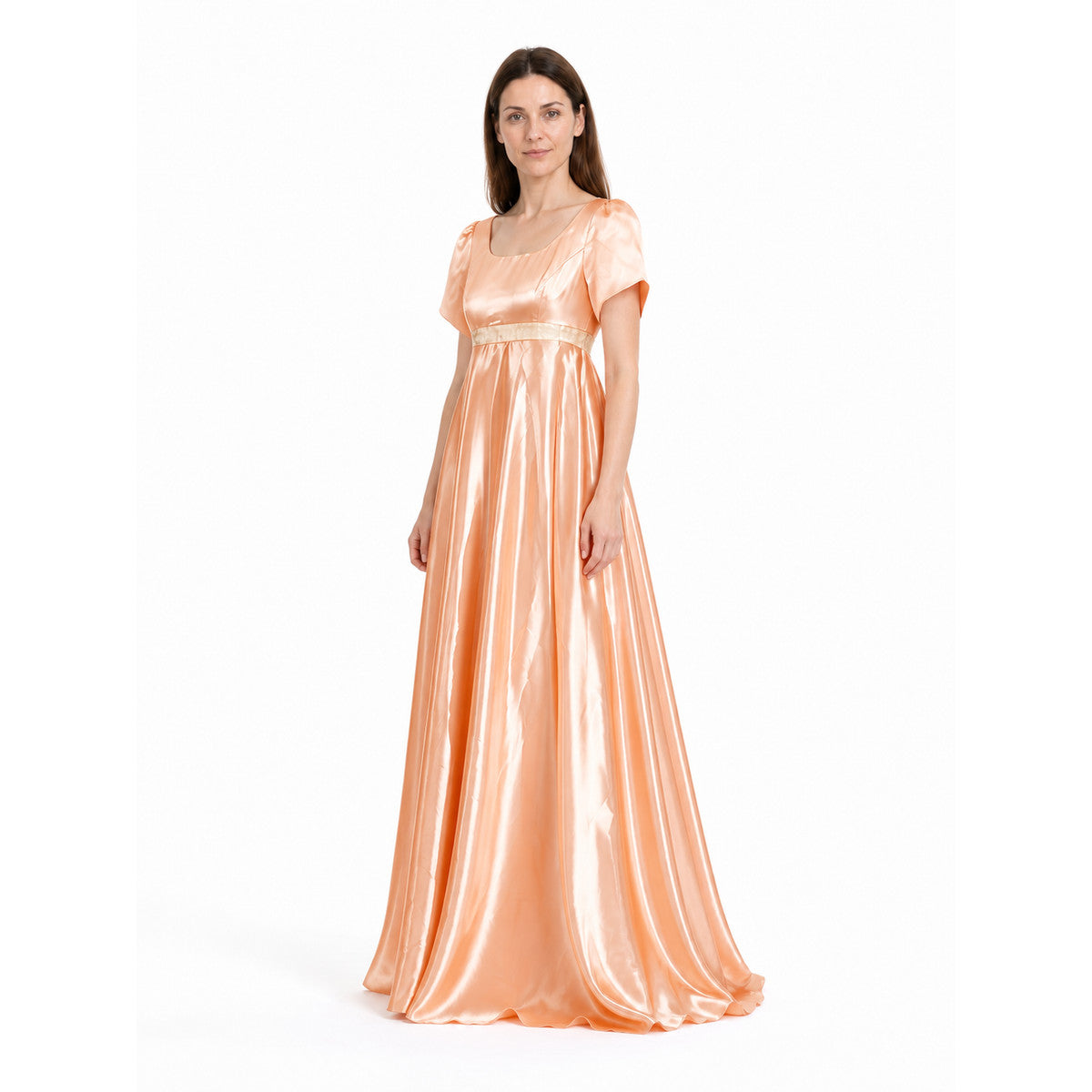 Orange Dress with Puff Sleeves and a High Waist lifestyle
