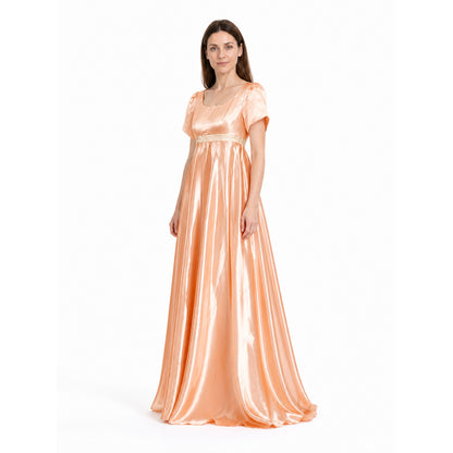 Orange Dress with Puff Sleeves and a High Waist lifestyle