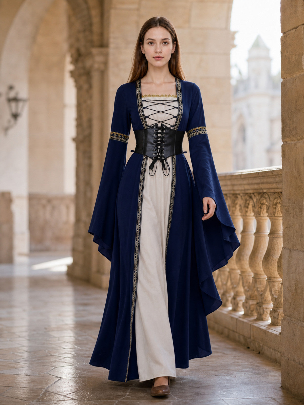 Long Renaissance-Style Dress with Long Sleeves