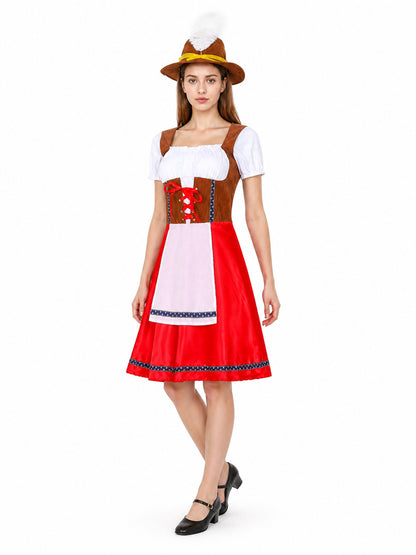 Bavarian Folk Costume with White Apron and Red Skirt Costumes detail
