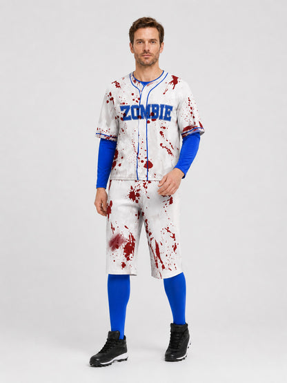 Zombie Costume: T-Shirt and Shorts with Blood, Blue Accents, S-XXL Costumes detail