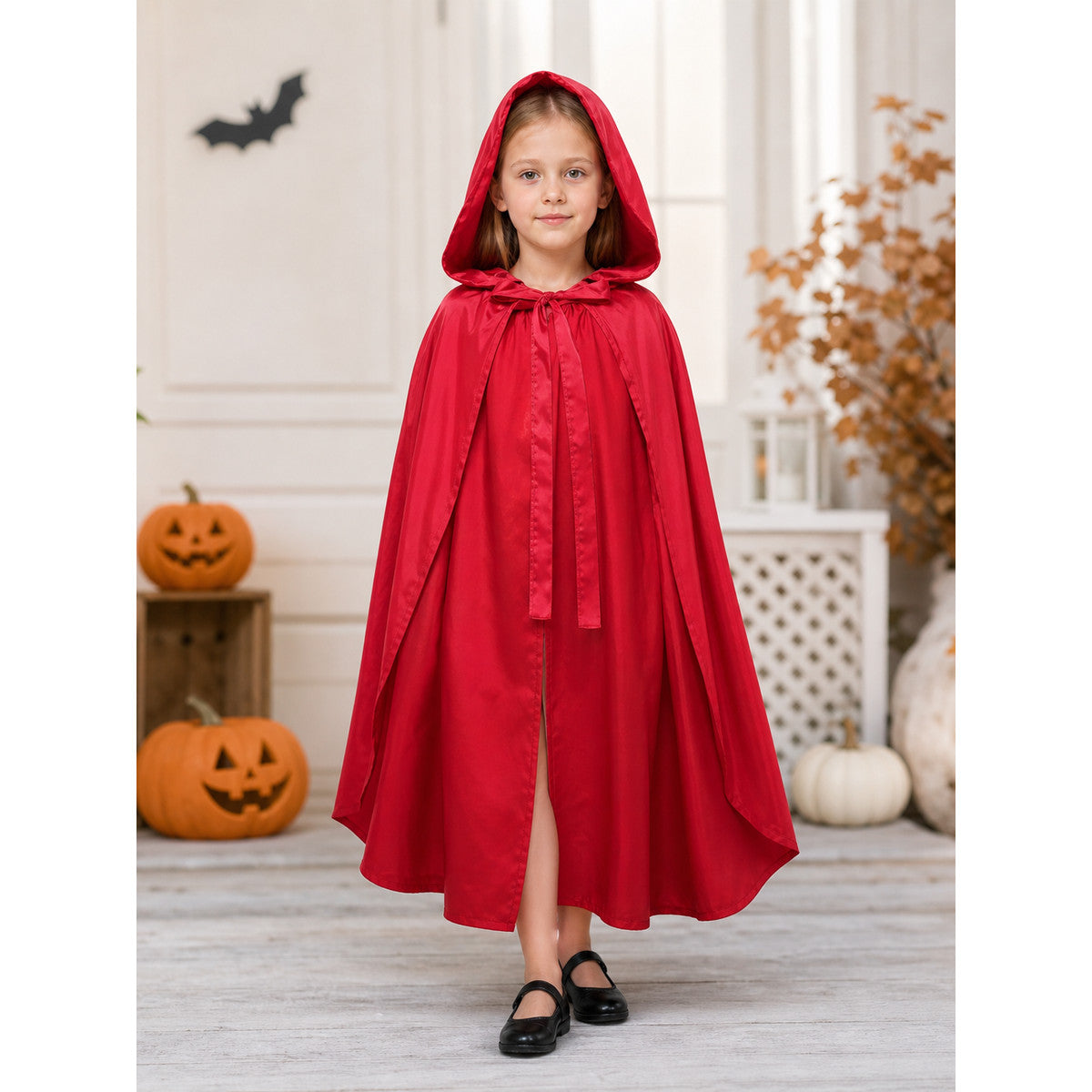 Red hooded cloak for children's cosplay lifestyle view