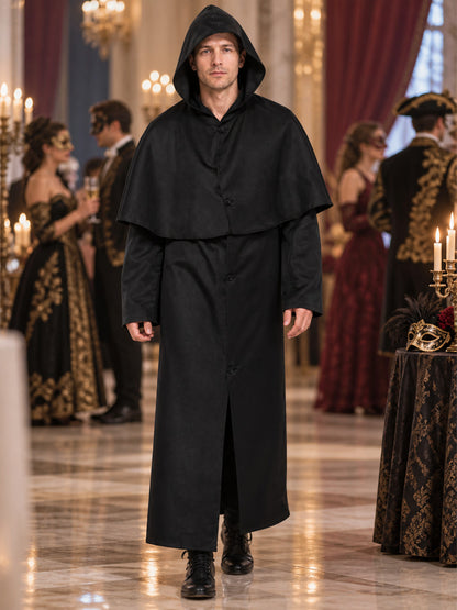 Carnival Costume: Long Black Hooded Robe