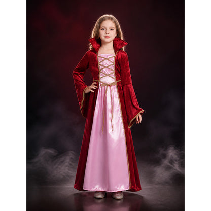 Vintage Royal Court Dress and Cape Set, Gold Trimmed Princess Halloween Costume main product view