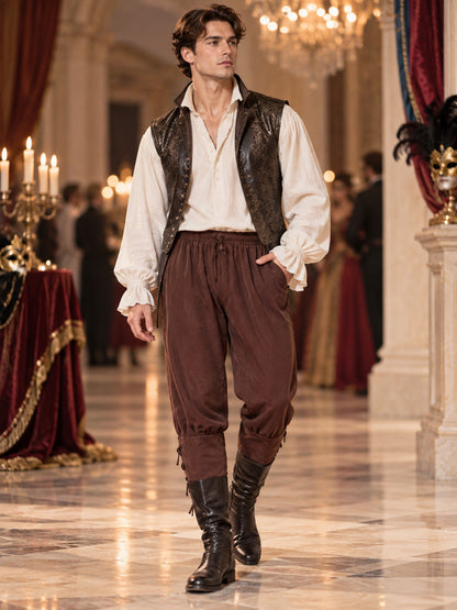 Burgundy Historical-Style Pants with Lacing