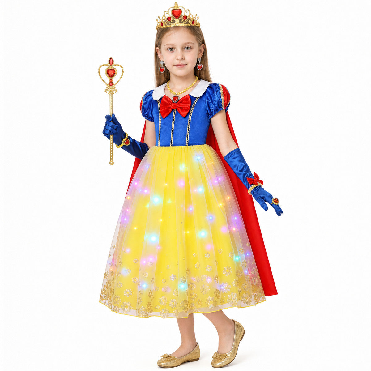 LED Princess Dress with Crown and Cape for Parties Costume Dresses detail