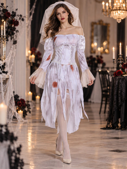 Ghost Bride Carnival Costume with Veil and Belt