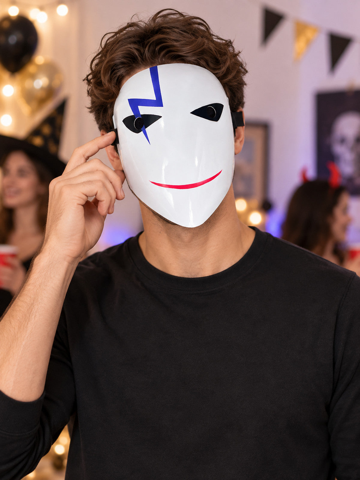 White Glossy Carnival Mask with Blue Zipper and Smile