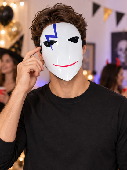 White Glossy Carnival Mask with Blue Zipper and Smile