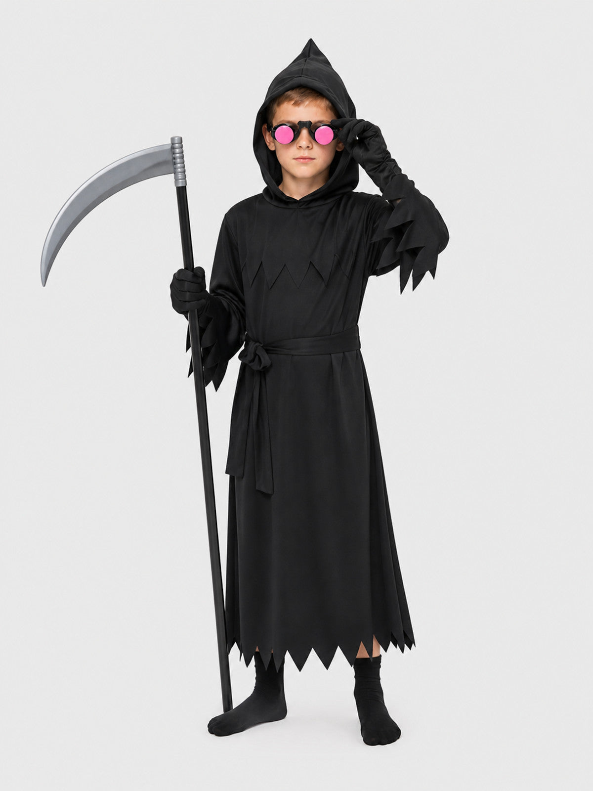 Reaper Costume with Hood, Scythe, and Glowing Glasses Costumes detail