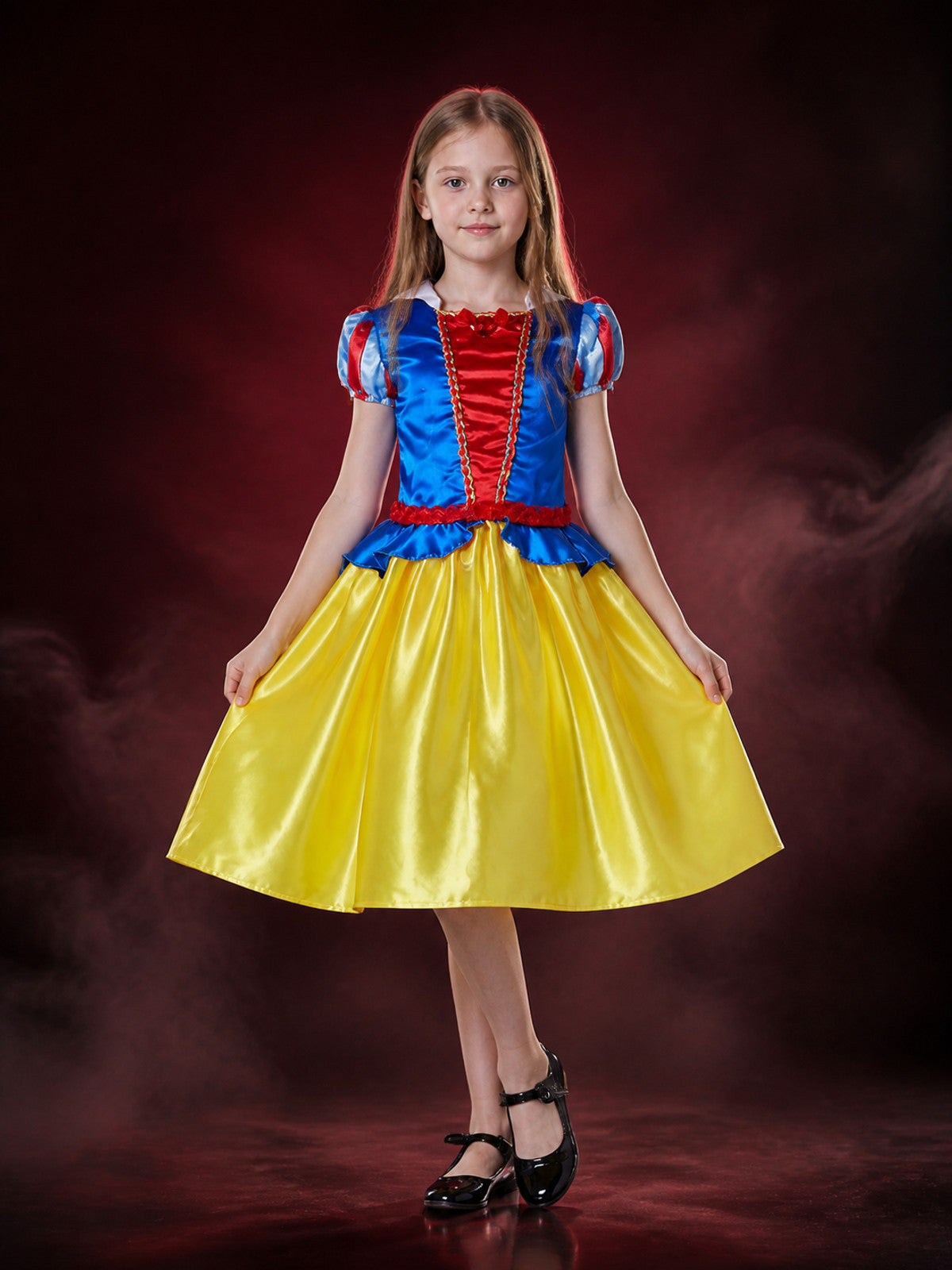 Children's Snow White Princess Costume Dress, Blue Top and Yellow Puffy Skirt