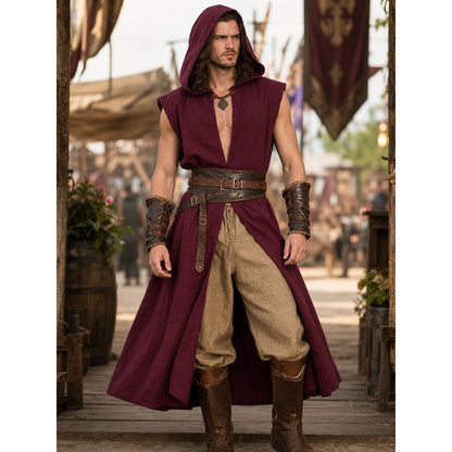 Medieval Hooded Cloak, Wine Red lifestyle view