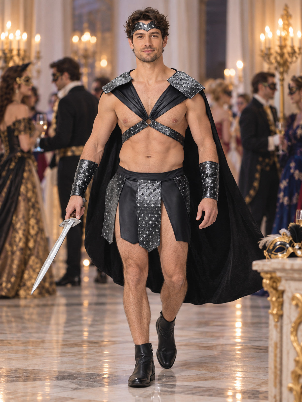 Spartan Warrior Costume with Cape and Bracers