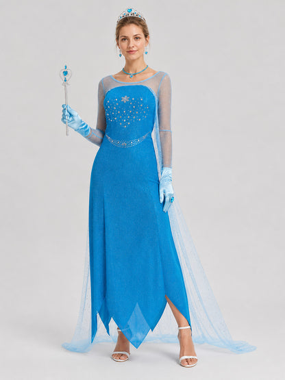 Elsa Blue Long Dress with Crown and Accessories Costume Dresses detail
