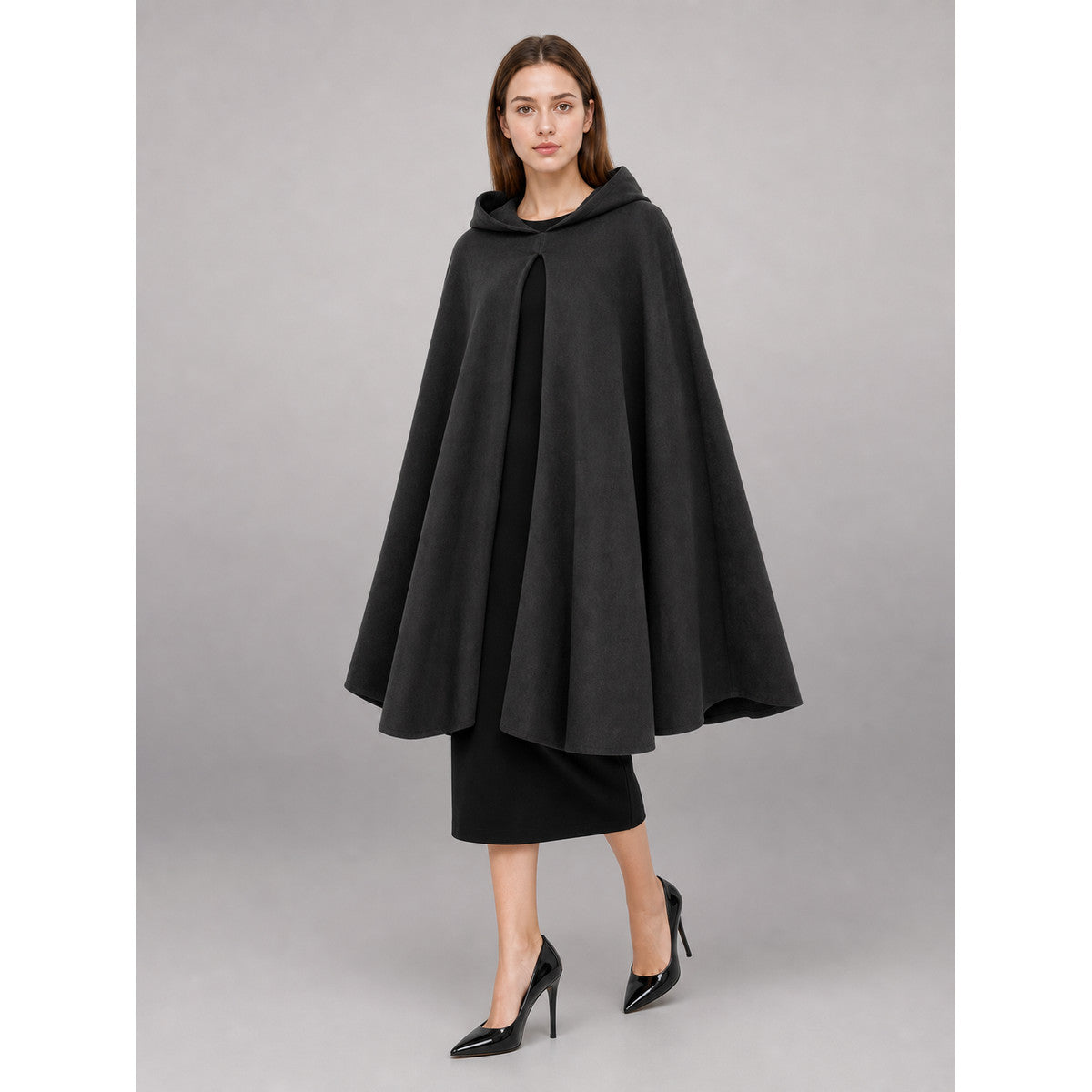 Long Black Carnival Cloak with Hood