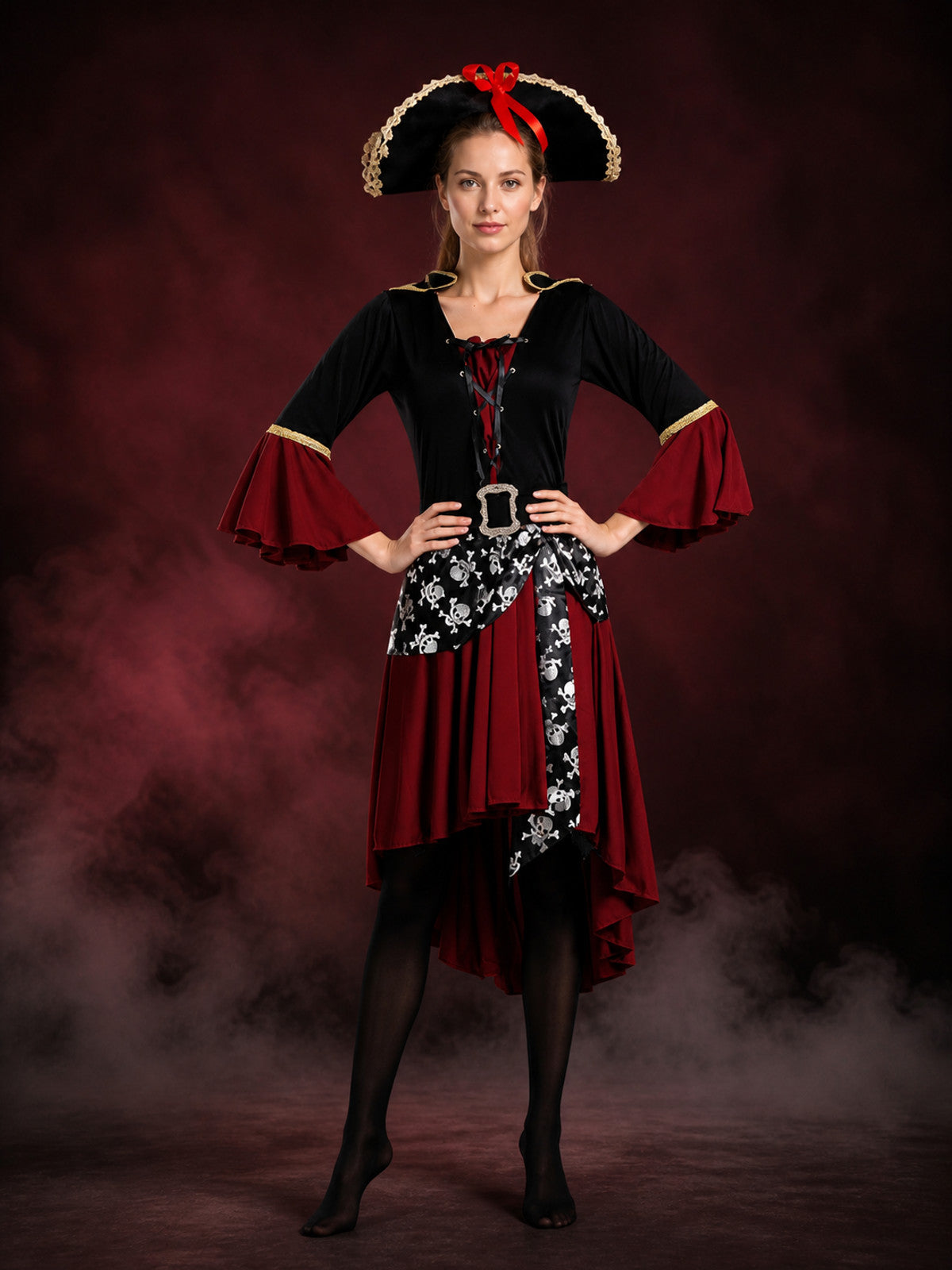 Pirate Costume with an Asymmetrical Skirt for Halloween