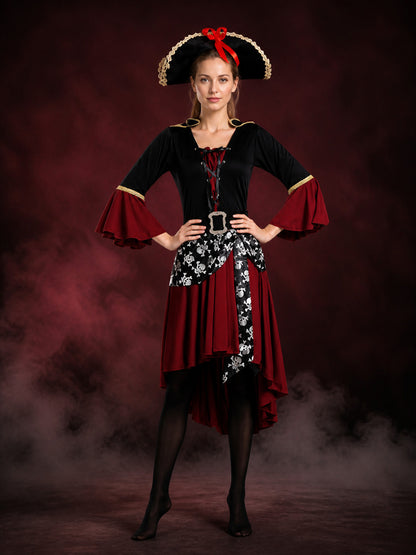 Pirate Costume with an Asymmetrical Skirt for Halloween