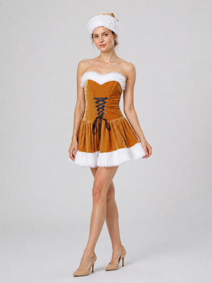 New Year's Costume: Gold Dress with White Fur Costume Dresses detail