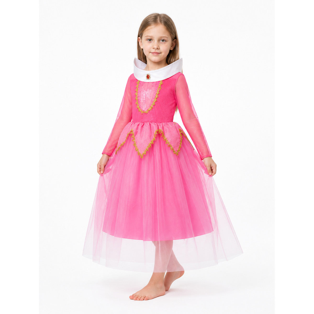 Long, full princess dress with gold trim Costume Dresses detail