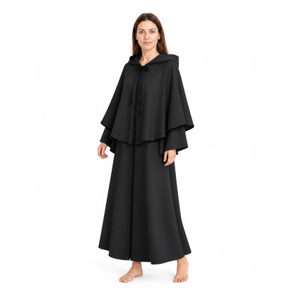 Long Black Hooded Cloak for Halloween Costume Capes detail