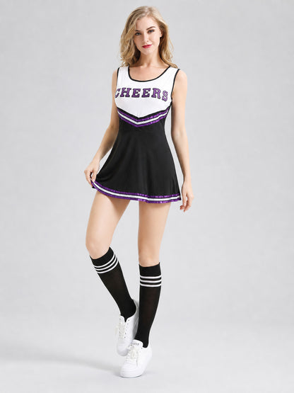 Cheerleading Costume with Dress, Bow, and Pom-Poms