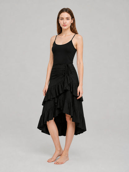 Black Asymmetrical Skirt with Tiered Ruffles product detail
