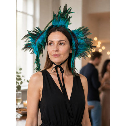 Feathered Carnival Headband for Halloween lifestyle view