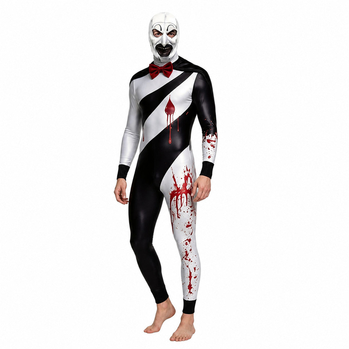 Bloody Clown Jumpsuit with Mask and Bow Tie for Halloween lifestyle