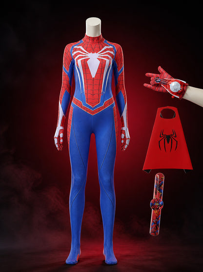 Iron Spider-Man Hooded Bodysuit Halloween Costume with Red-Blue Spider Web main product view