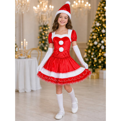 Christmas Costume: Dress, Hat, and Gloves