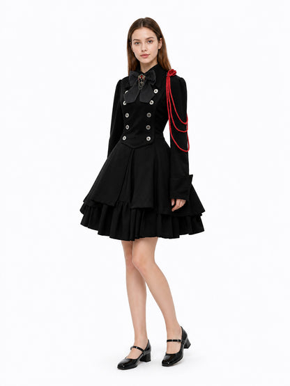 Gothic Dress with Turn-Down Collar and Full Skirt
