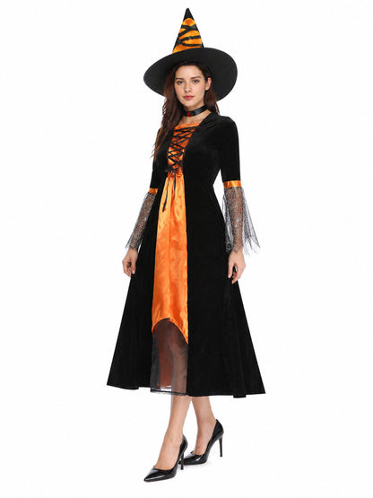 Halloween Costume with Spiderweb Design, Black and Orange Costumes detail