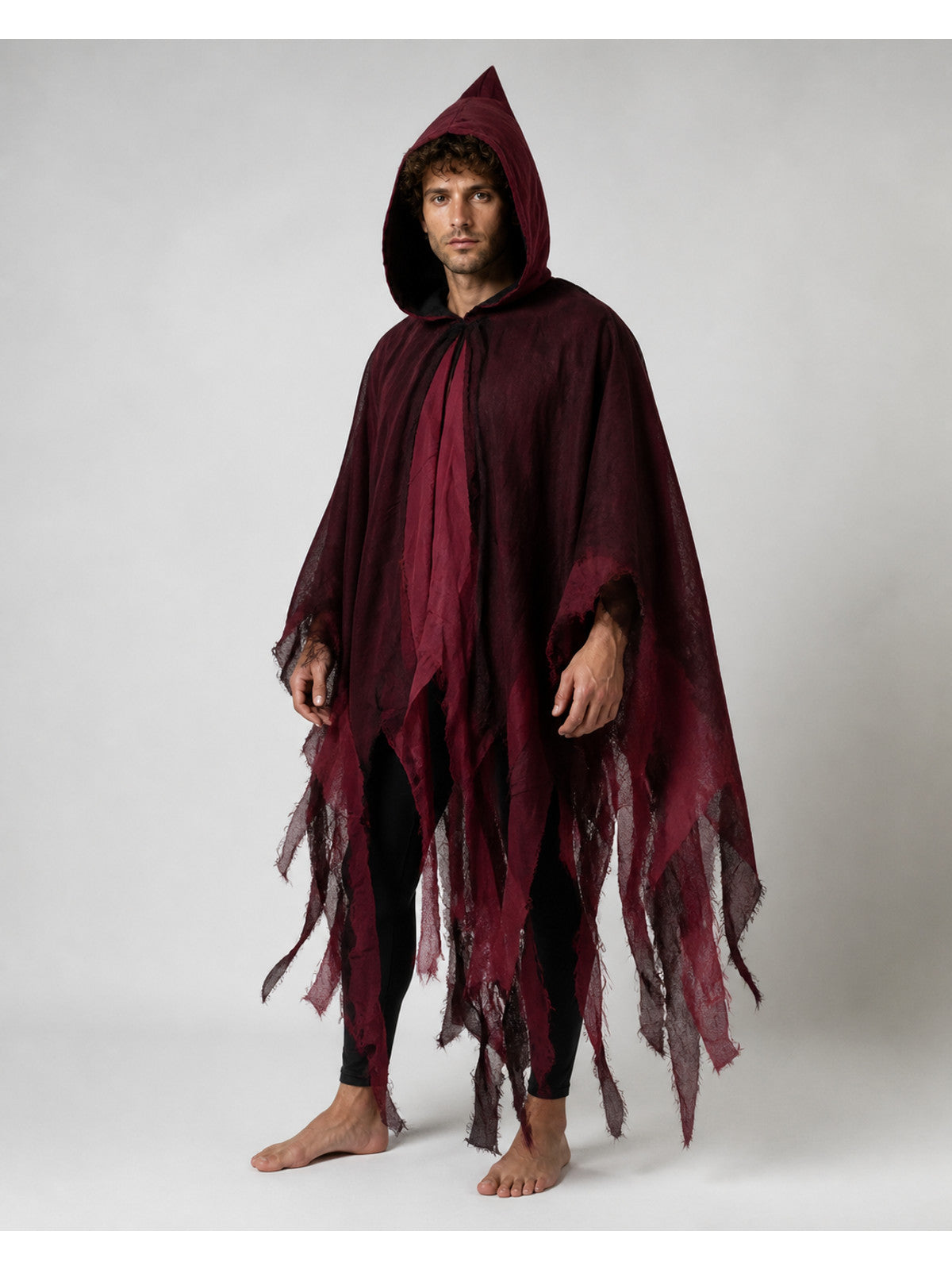 Gothic Hooded Cloak with Ragged Hem