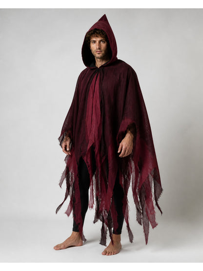 Gothic Hooded Cloak with Ragged Hem