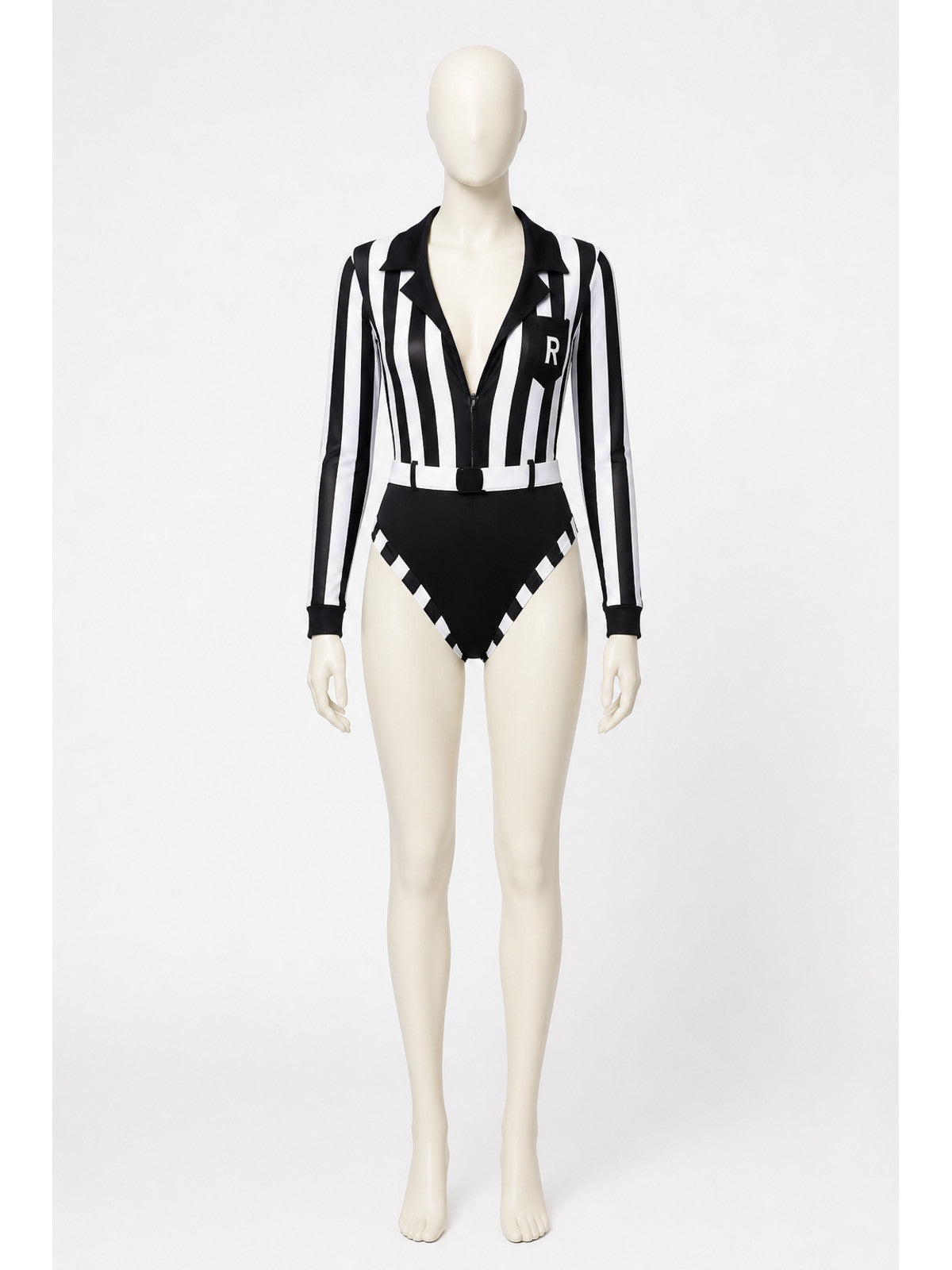 Striped Referee Jumpsuit with High Slit