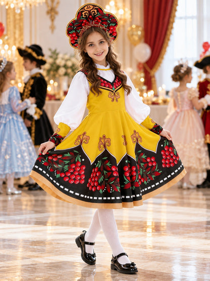 Russian Folk Costume: Yellow Sarafan, Blouse, Kokoshnik