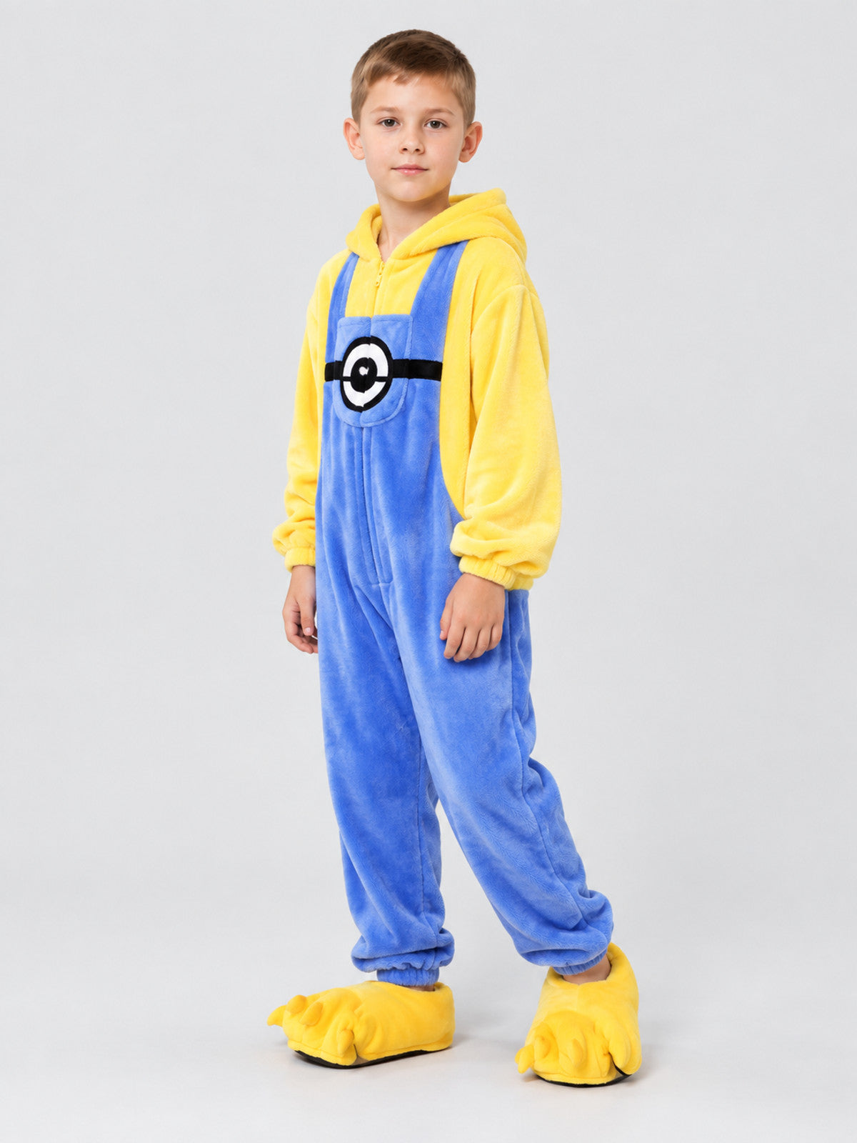 Kids' Hooded Pajama Jumpsuit with Cartoon Print