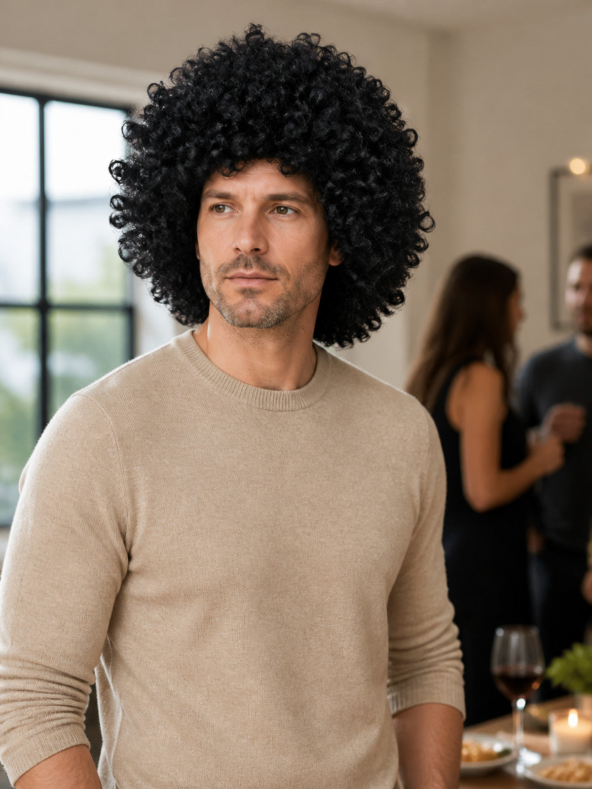 Black Carnival Wig, Voluminous Curls, Retro Style