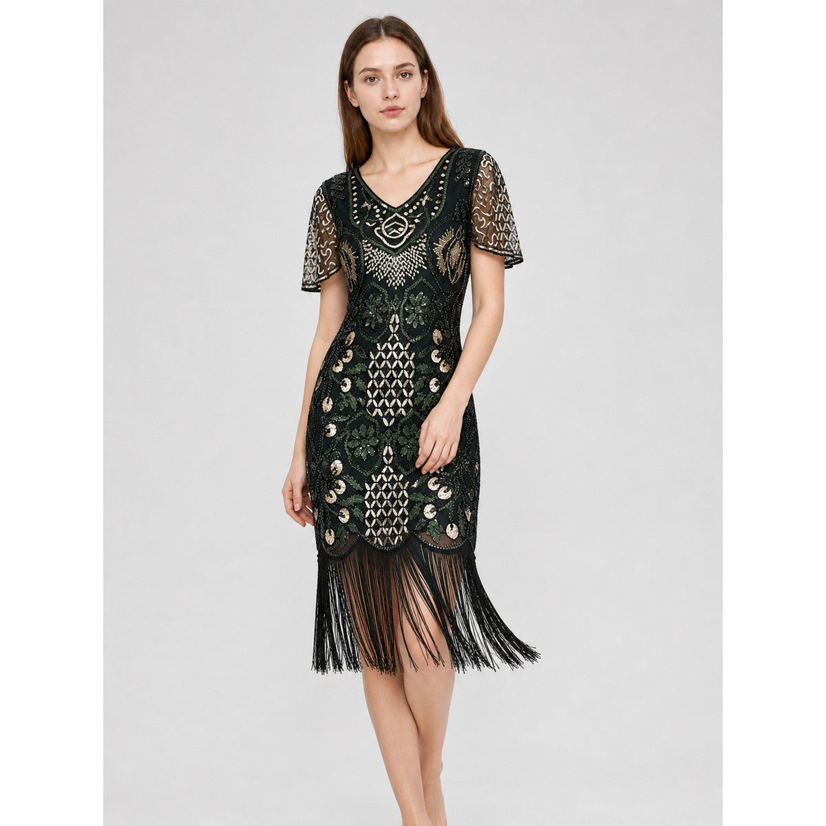 Vintage Art Deco Fringe and Sequin Dress lifestyle view